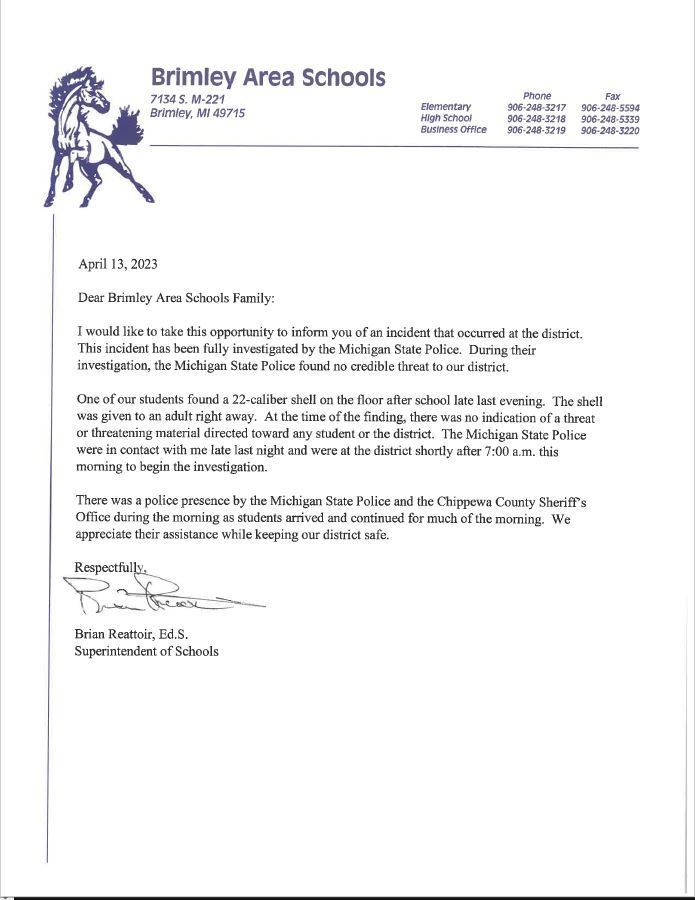Letter from Superintendent
